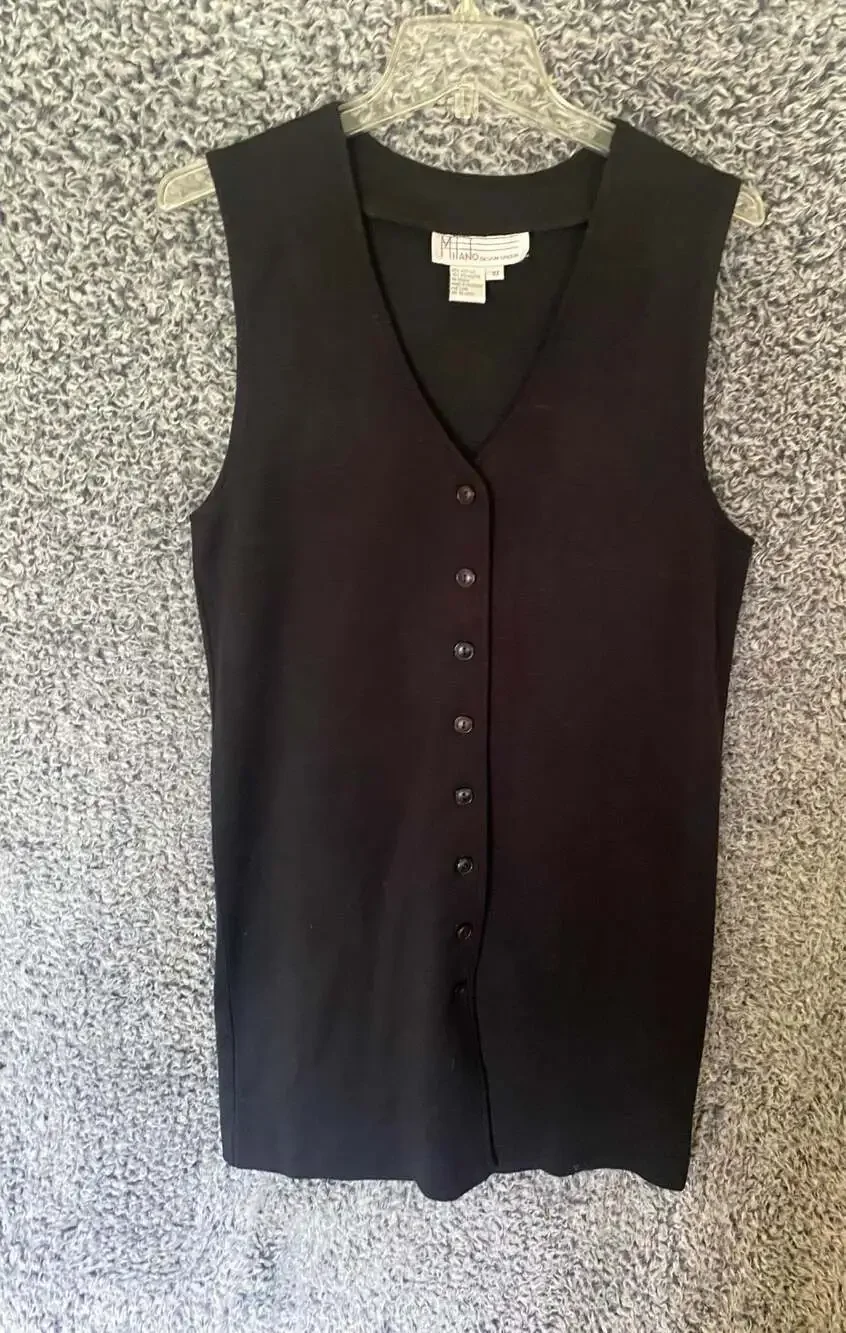 Milano Design Group Black Button-Front Sleeveless Vest Size 10